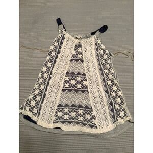 Jolt Womens Boho‎ Lace Overlay Tank Top Grey Navy Blue Floral Crochet Small